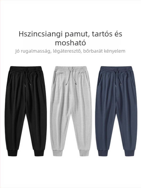 Egyéni pár-stílusú őszi-téli pamut tréningnadrág fleece-beléssel, laza szabás, mandzsettás szár
