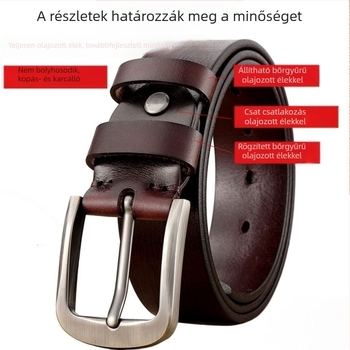 Első osztályú marhabőrből készült férfi öv, valódi bőr, tűcsatos csattal, kézzel készített, hétköznapi stílus