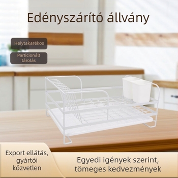 Duplaszintes konyhai edényállvány leeresztővel, nagy kapacitás