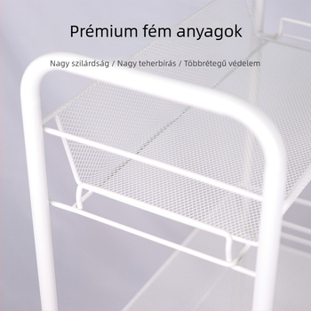 Padlón álló, háromszintes konyhai tárolóállvány zöldségkosarakkal