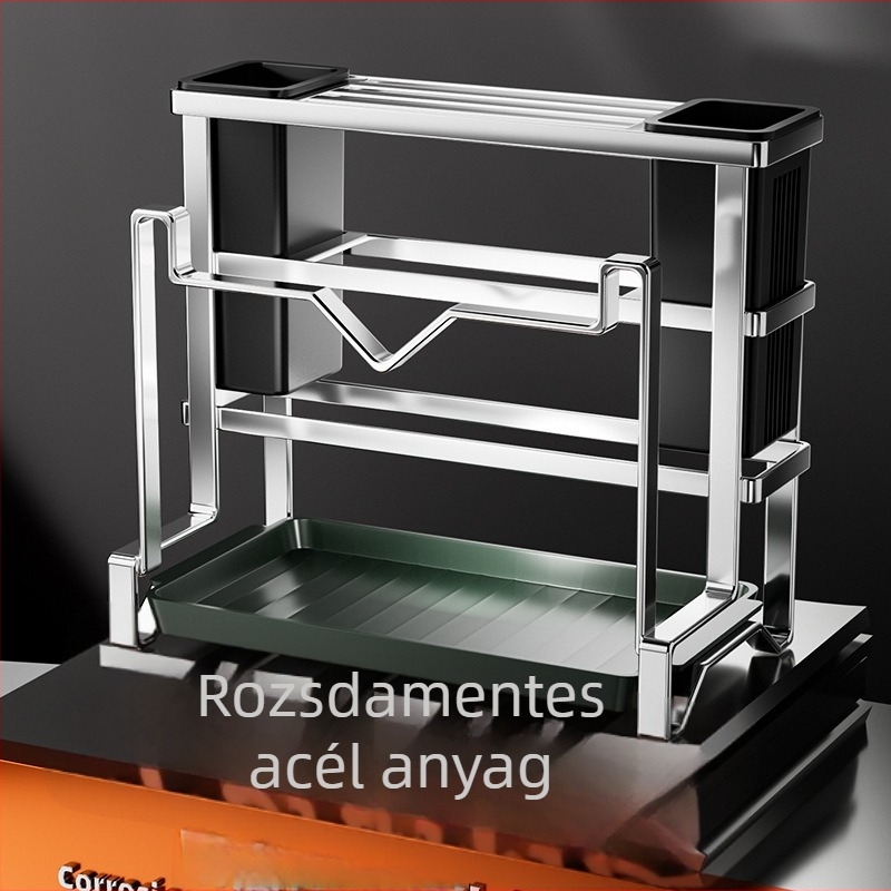 Konyhai kés- és vágódeszka tároló, multifunkcionális asztali állvány evőeszközökhöz