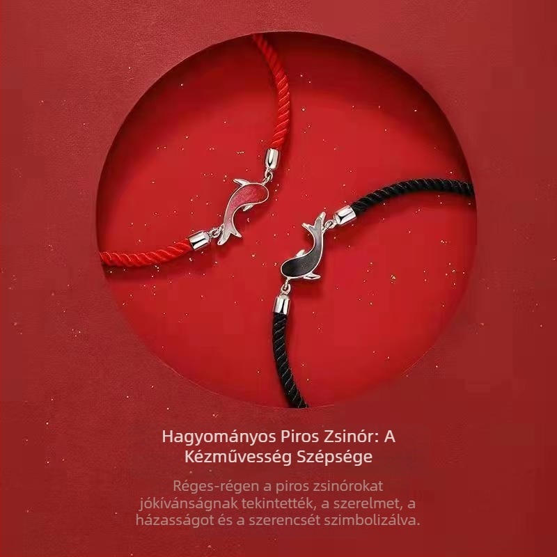 Pár piros zsinór karkötő zodiákus motívumokkal, emlékezetes dizájn, születésnapi ajándék pároknak