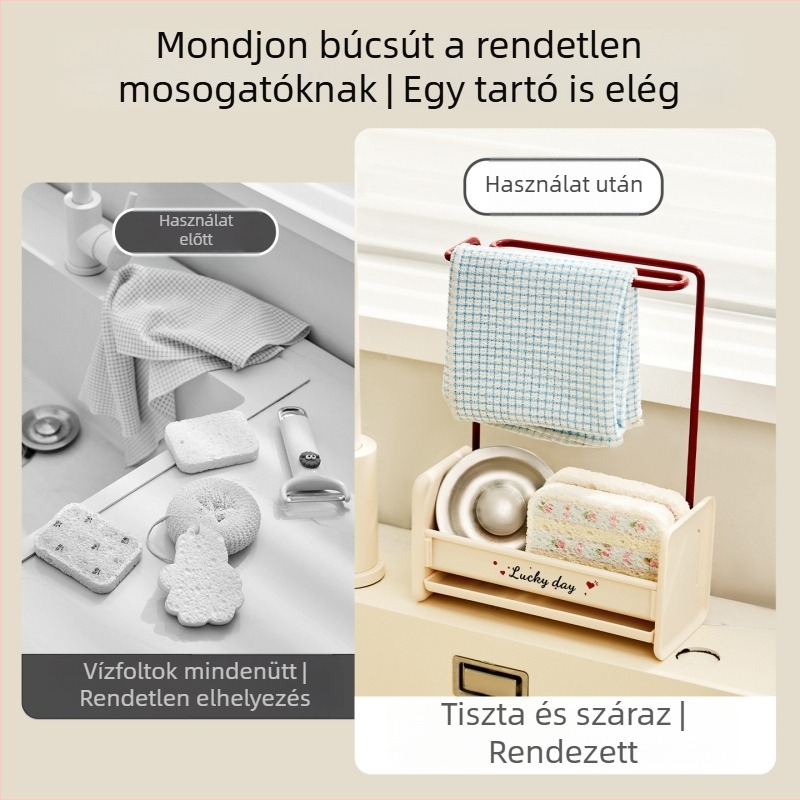 Konyhai törlőkendők és szivacsok tárolója — falra és asztalra szerelhető, fúrás nélkül