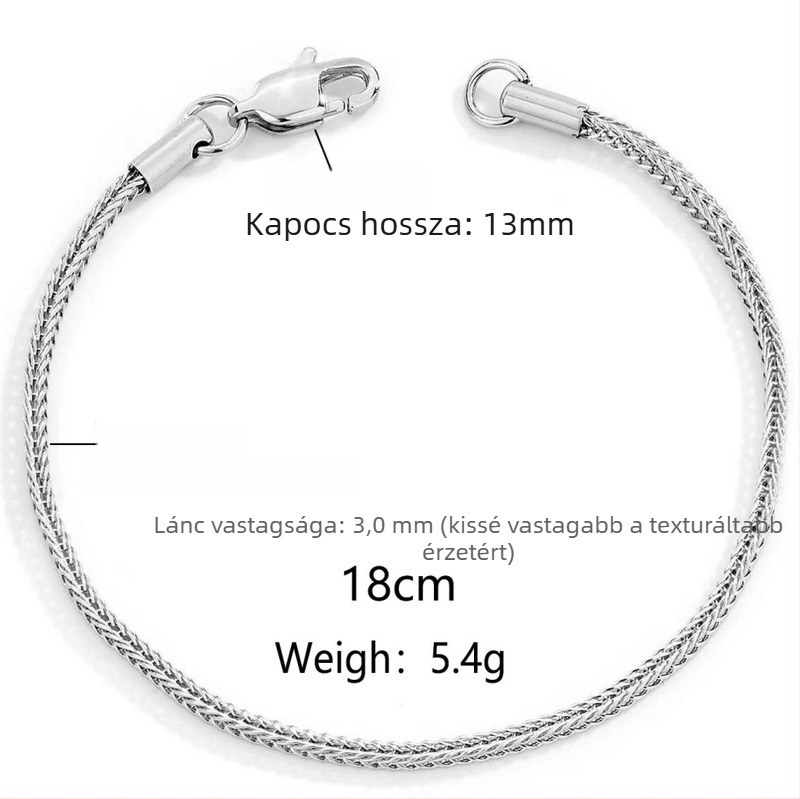 3 mm vastag négyszögletes rókafarkú rozsdamentes acél karkötő – uniszex minimalist dizájn