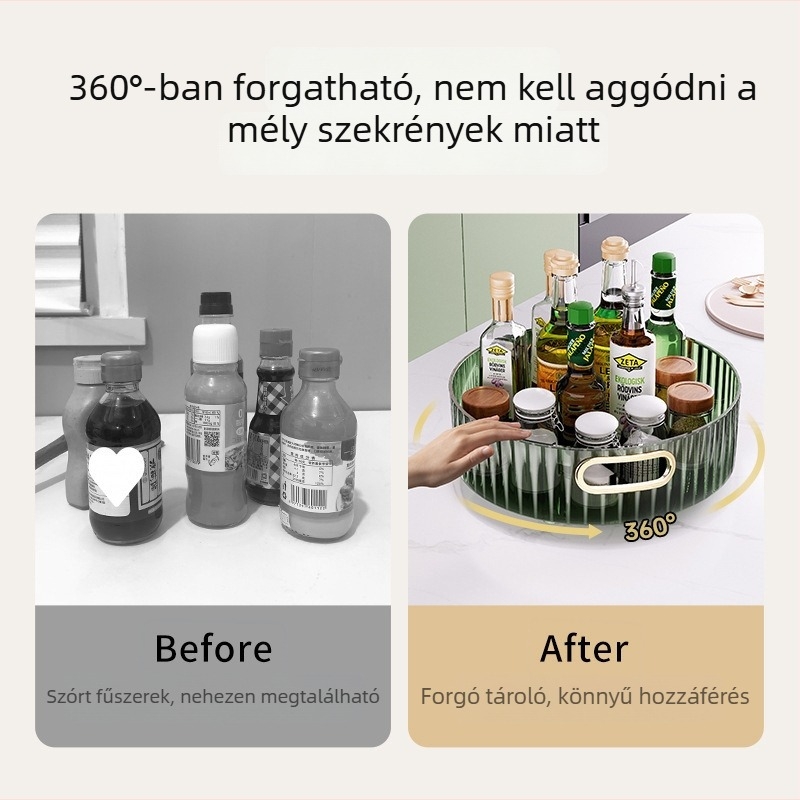 Asztali fűszerkészlet tároló polc forgatható üvegekkel – multifunkcionális, nagy kapacitású