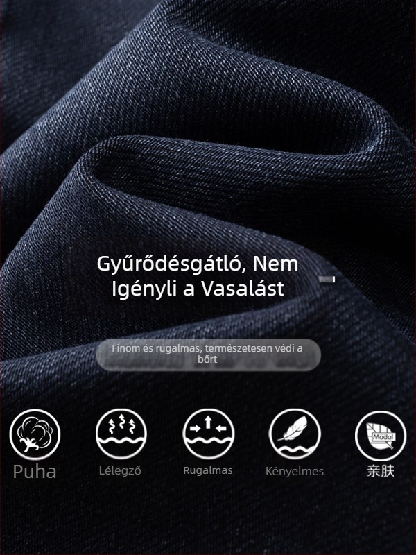 Férfi denimnadrág téli modell, rugalmas, egyenes szabású, dupla bolyhos belső