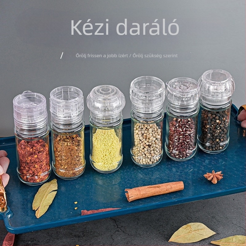Konyhai üvegből készült fűszerőrlő kerámiás maggal – bors és rózsaszín só