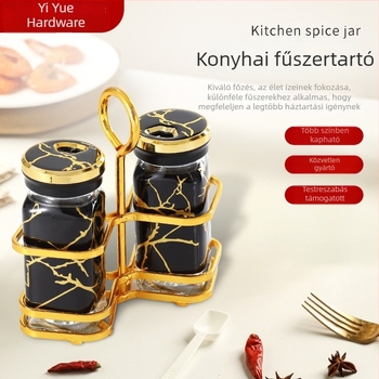 Személyre szabható üveg fűszertartók készlete négyzet alakú üvegekkel és fűszertároló polccal