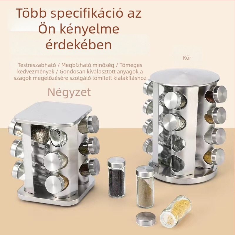 Körbeforgó fűszerállvány üvegekkel – otthoni konyha készlet
