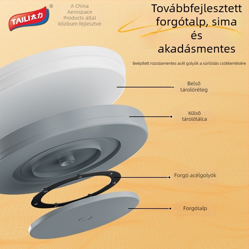 Taili forgó fűszertartó konyhai asztali tároló tál, 360° forgás, csúszásmentes felület, sminktároló