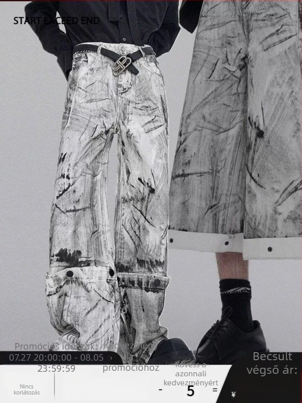 Férfiak számára high street stílusú denim farmer, mosott, egyenes szabású, mindennapi viselet