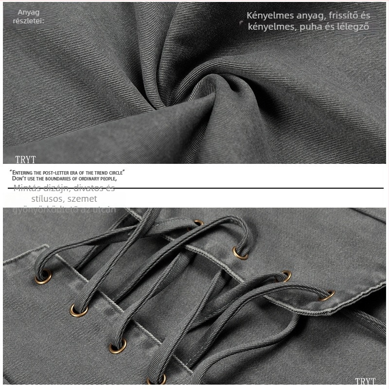 Uniszex farmernadrág denim, amerikai retro stílusú fűzős, széles szabású, tavasz–ősz, mindennapi hosszú nadrág