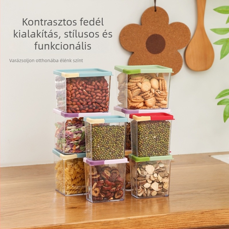 Konyhai zárható tároló, élelmiszer-minőségű műanyag, négyszögletes forma, 301–500 ml, tészta és gabonafélék tárolására