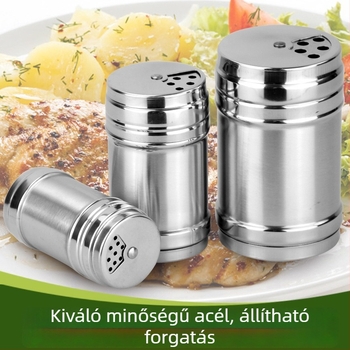 Fűszertartó fedővel és lyukakkal, forgatható beállítással bors, só és chilipor grillhez