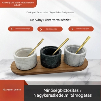 Természetes márványból készült fűszertartó készlet, levehető fedelekkel, könnyen tisztítható, minimalist stílusú konyhai tároláshoz