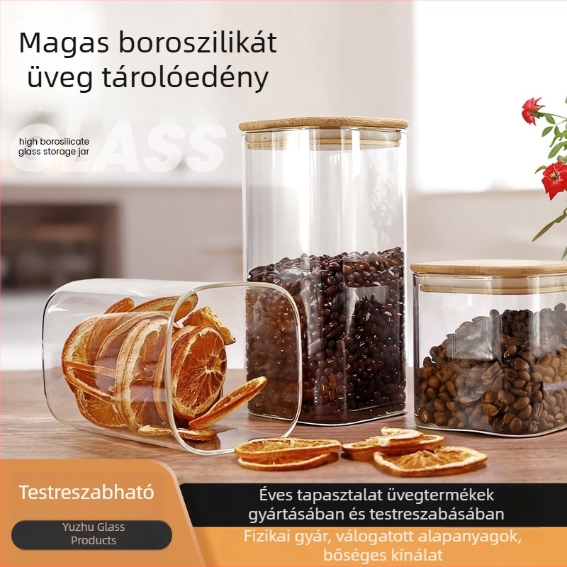 Négyszögletes boroszilikát üvegből készült zárható tárolóedény fűszerekhez, 301–500 ml