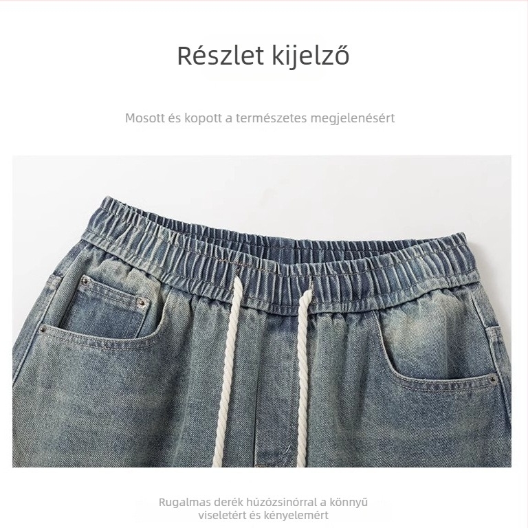 Férfi egyenes szabású farmernadrág, amerikai stílusú, mosott denim, őszi-téli streetwear