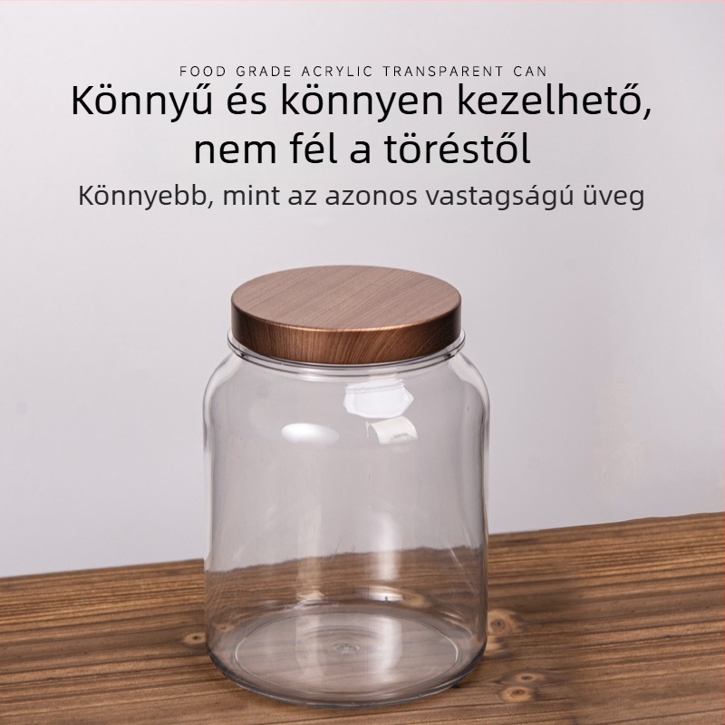Akril műanyag teás tároló, élelmiszer-minőség, átlátszó, zárható, vastag falú
