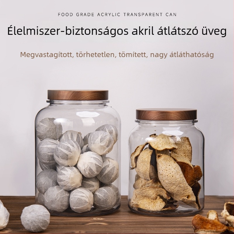 Akril műanyag teás tároló, élelmiszer-minőség, átlátszó, zárható, vastag falú