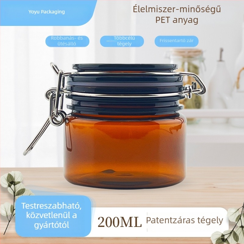Barna PET tégely agyagmaszkhoz, 200 ml, élelmiszer-minőségű, lezárt