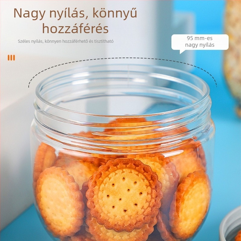 Kerek, átlátszó műanyag légmentesen záródó tárolóedény, 501-800 ml, konyhai gabonákhoz és snackekhez