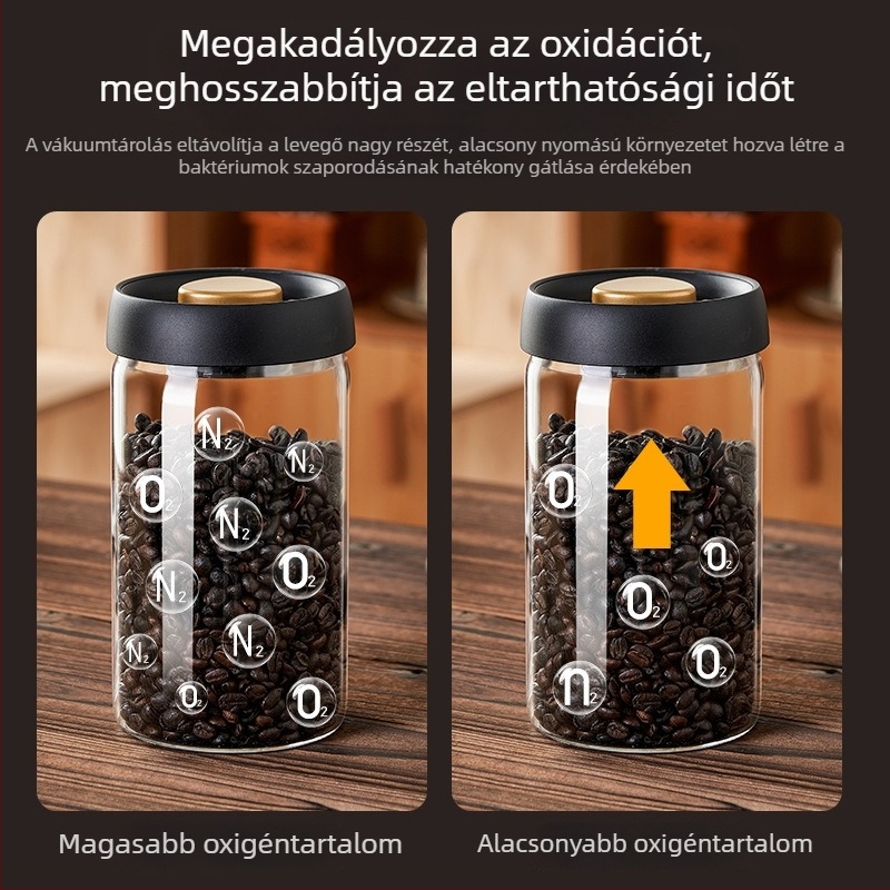Magas boroszilikát üvegű vákuumzáras tároló konyhai gabonák, kávébab és tea tárolására, 301–500 ml