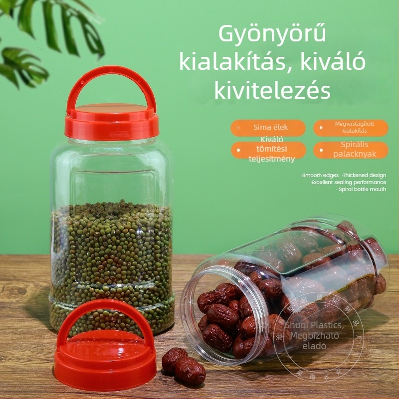 Egyedi zárható tárolóedény, élelmiszer-minőségű műanyag, nagy kapacitású konyhai tartály gabonákhoz és diófélékhez, átlátszó
