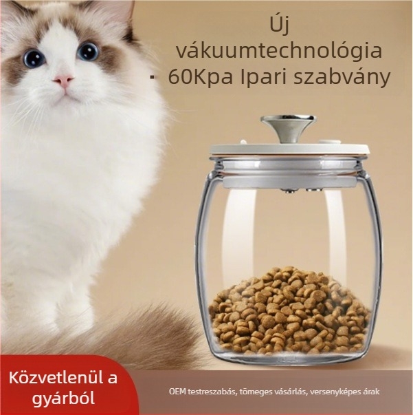 Nagy kapacitású vákuumos üvegtároló edény kávéhoz, aszalt gyümölcsökhöz, gabonához és háziállatok táplálékához.