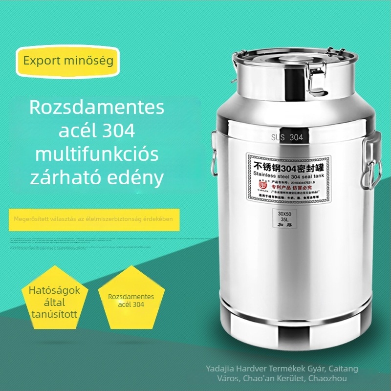 304 rozsdamentes acél zárt tartály, hengeres, 5 L vagy nagyobb kapacitás, alkalmas borhoz, tejhez és földimogyoró-olajhoz