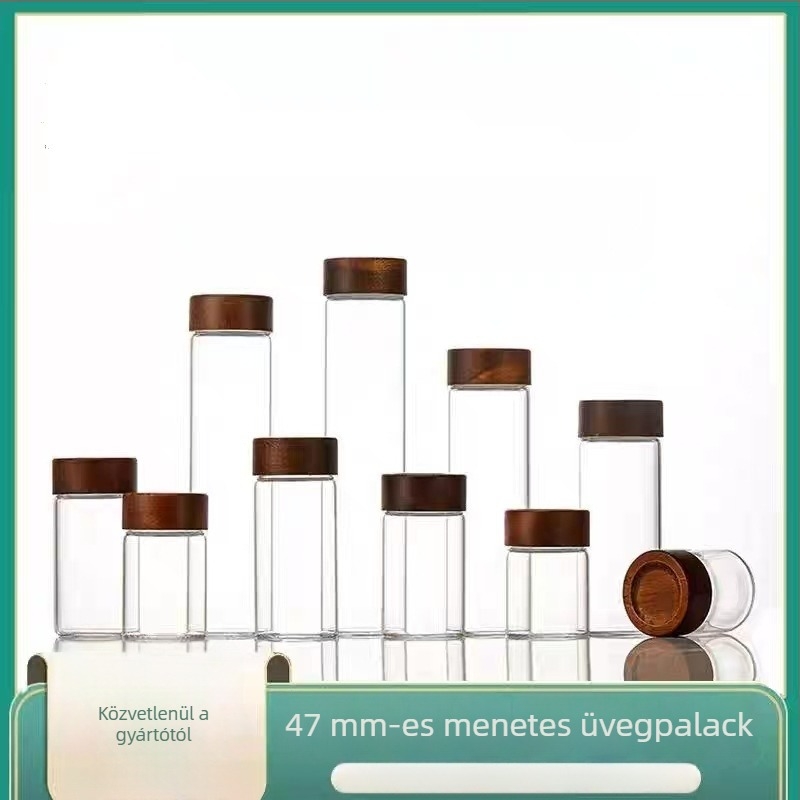 Üveges tároló akácfa fedéllel, légmentesen záródó, teához, gabonafélékhez, kávébabokhoz és őrölt kávéhoz, kapacitás legfeljebb 300 ml