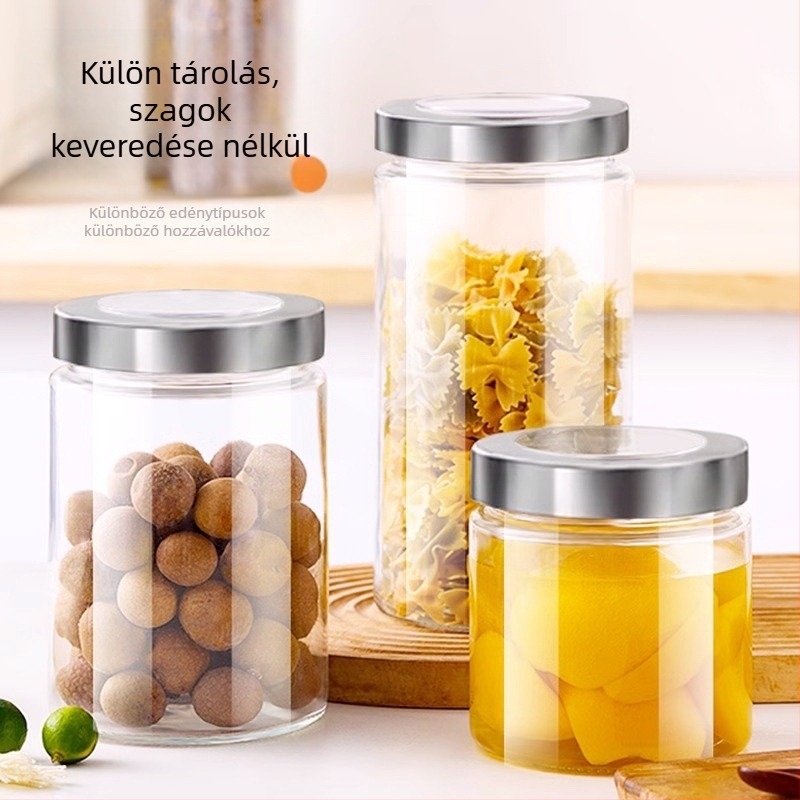 Átlátszó üvegből készült zárható élelmiszertároló edény, kör alakú, 800-2200 ml, 24-darabos készlet, tea- és édesség tárolására