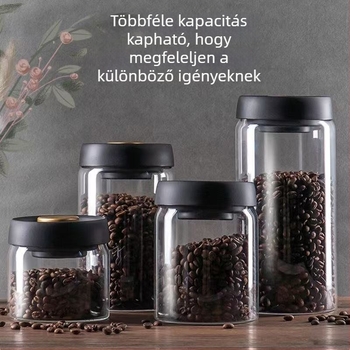 Üvegből készült tároló kávébabokhoz — nedvességálló, vákuumzáras, átlátszó tea- és kávétároló