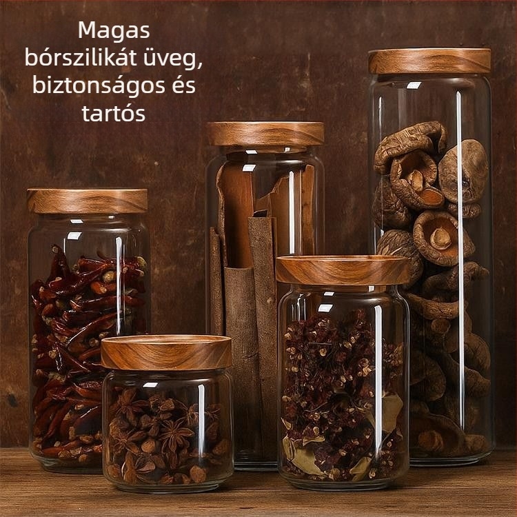 Zárható üvegtartó kávébabok és tea számára, nedvességálló, élelmiszer-minőségű, átlátszó konyhai tároló
