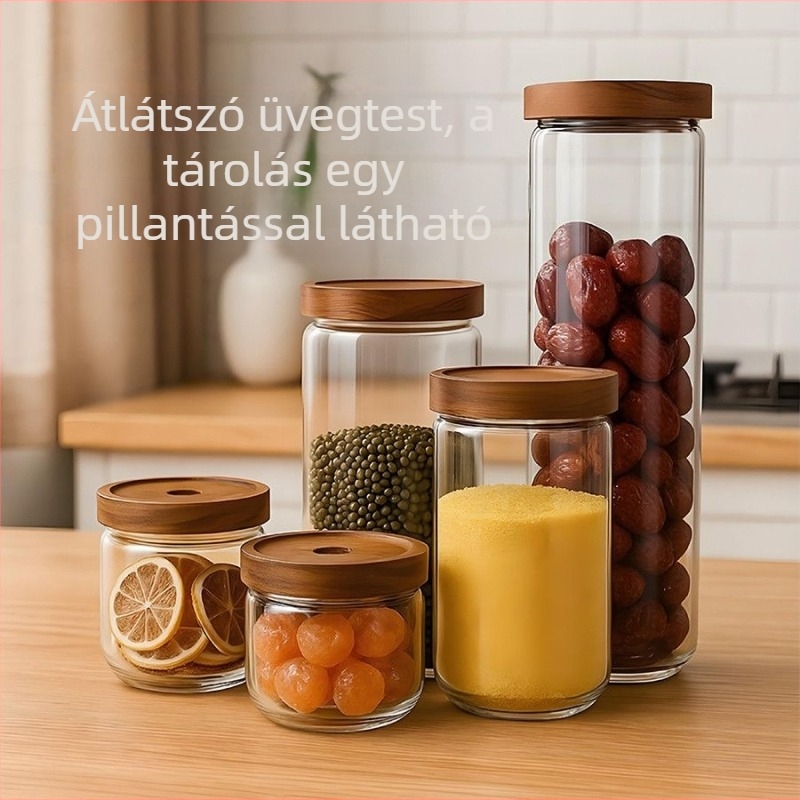 Zárható üvegtartó kávébabok és tea számára, nedvességálló, élelmiszer-minőségű, átlátszó konyhai tároló
