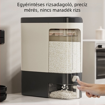Élelmiszer-minőségű, zárható nagy méretű műanyag tárolóedény konyhai gabonákhoz, nedvességálló és rovarbiztos, háztartási rizses tartály