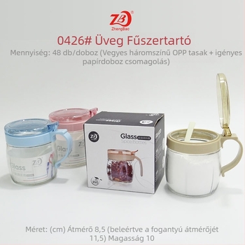 Fedéllel és kanállal ellátott üveges fűszertároló