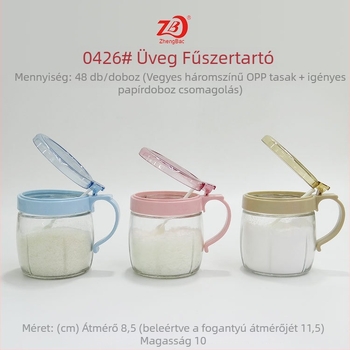 Fedéllel és kanállal ellátott üveges fűszertároló
