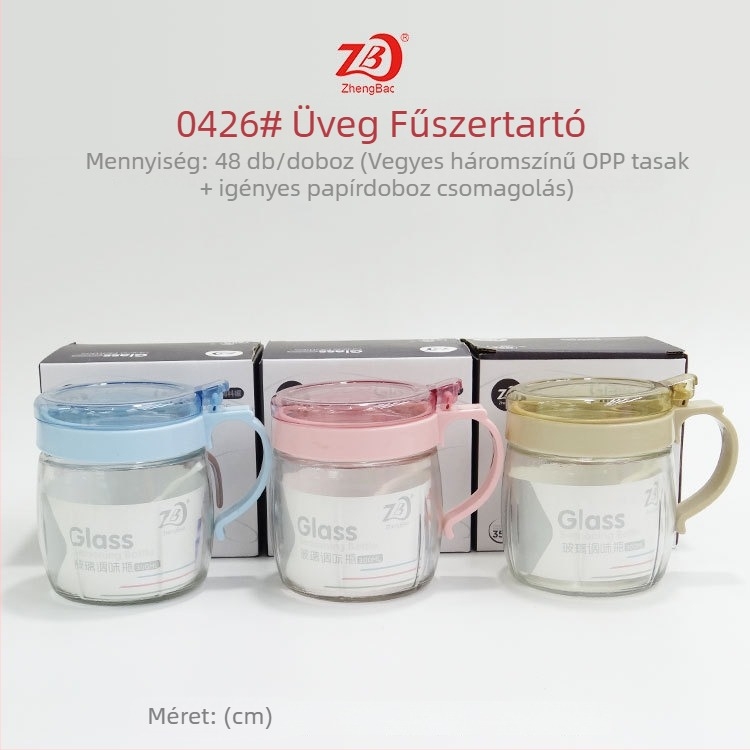 Fedéllel és kanállal ellátott üveges fűszertároló