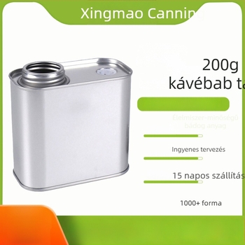 Kávé tároló doboz egyirányú szeleppel, ónfóliából készült fémdoboz csavaros fedéllel, 200 g kapacitás