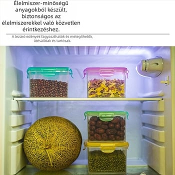 Nagy kapacitású, átlátszó zárható tartály gyümölcsök és zöldségek tárolására, mikrohullámú sütőben használható és hőálló
