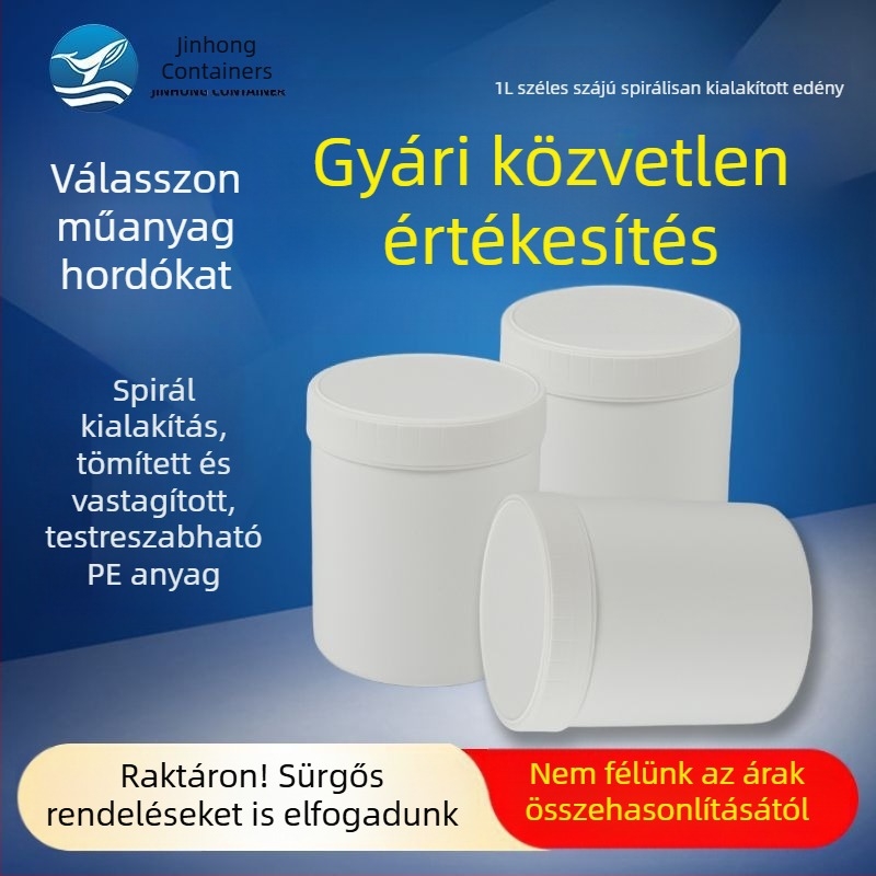 1 literes spirálüveg belső kupakkal, HDPE műanyagból, széles szájú zárt tároló