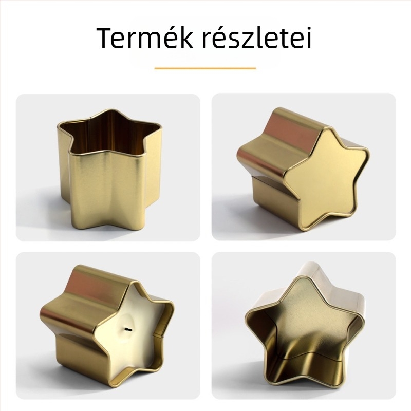 Ötágú csillag alakú fémdoboz fedéllel, UV nyomtatás, zárt tárolóedény