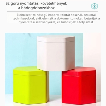 Hatszögletű ónlemez doboz teának és édességeknek, matt felület, testre szabható