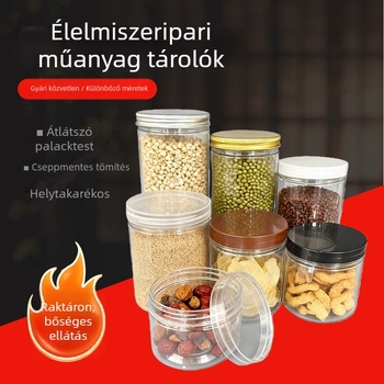 Egyéni 85 mm-es széles nyílású átlátszó műanyag zárható edény – PET tároló élelmiszerekhez: cukorkák, tea és dió