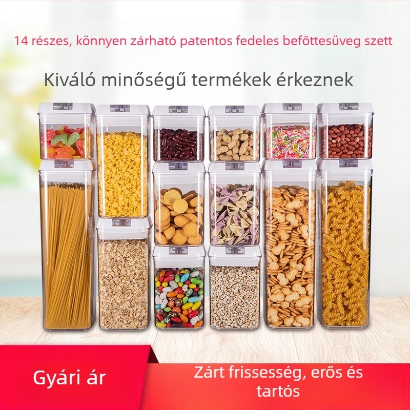 Műanyag élelmiszer-tároló, zárható, konyhai, nedvességálló, négyzet alakú, 1–2 L, dió és aszalt gyümölcsök tárolására
