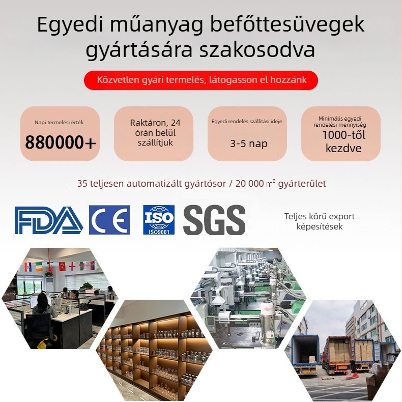Egyedi PET műanyag zárt tárolóedény, széles nyakú, gabonafélékhez, nassolnivalókhoz, mézhez és diófélékhez