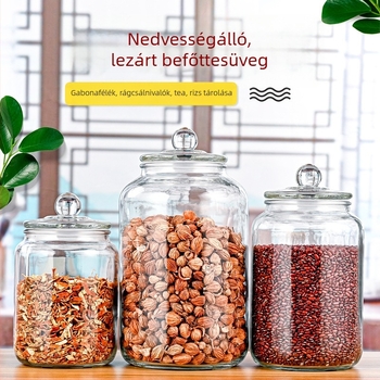 Üveg zárható tárolóedény, 2L/3L/5L kapacitás, kör alakú, megerősített falú, gabonafélékhez, savanyúságokhoz és szószokhoz