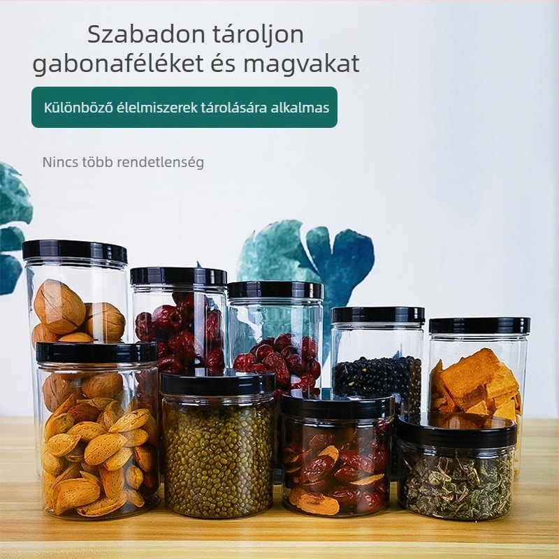 65 mm-es spirálnyílású átlátszó műanyag edény fedővel – kör alakú tároló uzsonnához, diófélékhez, barna cukorhoz, mézhez és teához