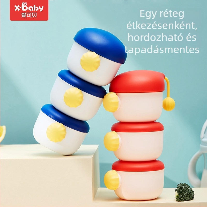 X-baby háromrekeszes tejpor doboz, hordozható utazásokhoz, többrétegű záródás, nedvességálló