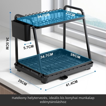 Két szintes, multifunkcionális konyhai tárolóállvány edények lecsöpögtetésére, szivacsok és törölközők tárolására